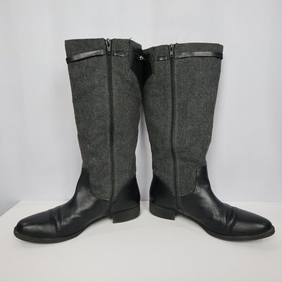 Tommy Hilfiger Black Faux Leather Gray Wool Like Tall Riding Buckle Boots - 9.5 - Picture 8 of 14